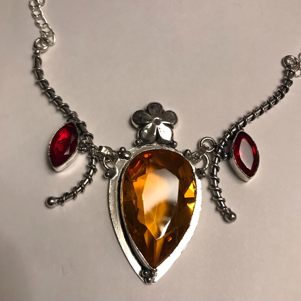 Citrine Garnet 925 Sterling Silver Necklace